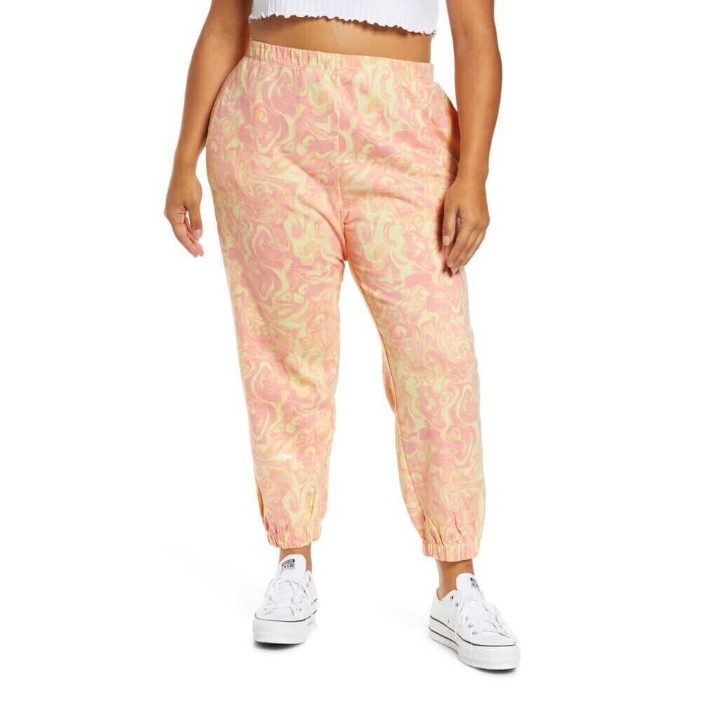 BP. Organic Cotton Classic Joggers In Pink Yellow Spacey Plus Size 2X
